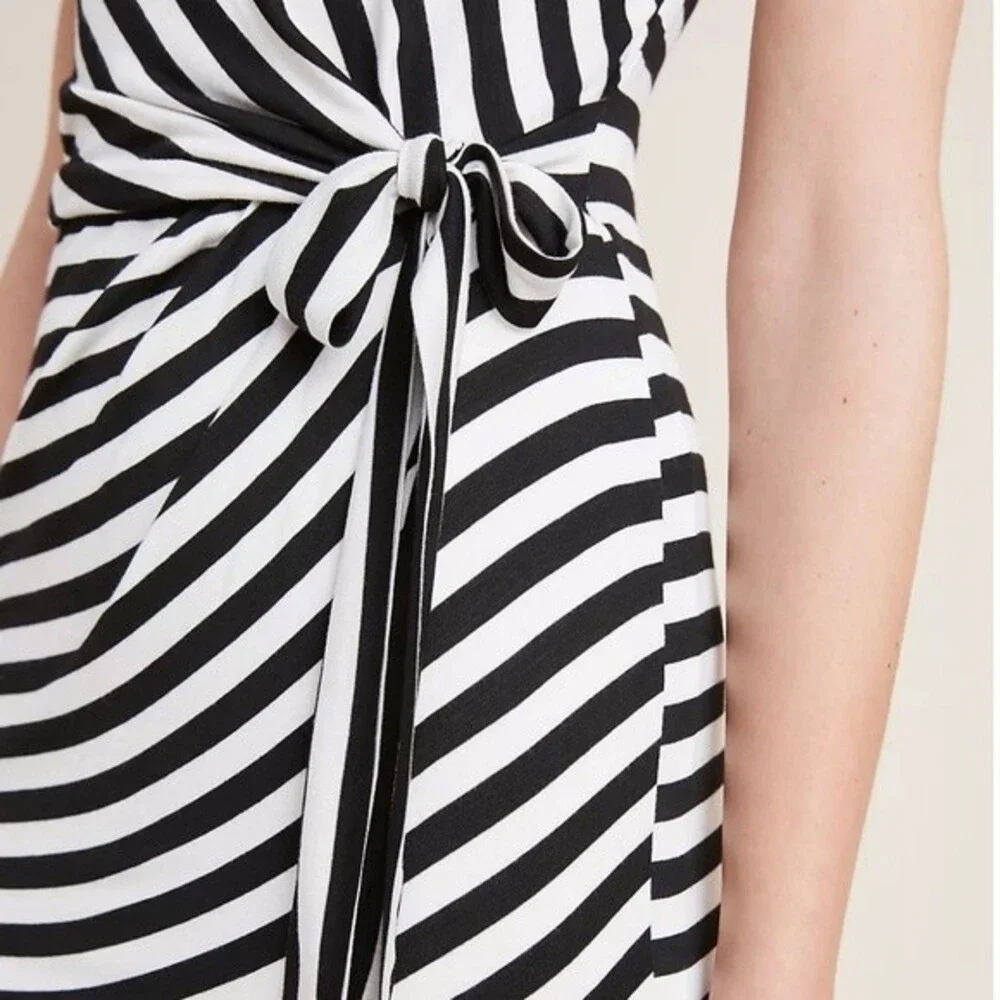 Anthropologie Bailey 44 Elena Black and White Striped Faux Wrap Dress, Size S